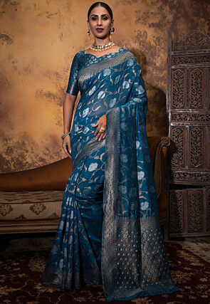 Blue Kashmiri Pashmina Silk Kani Work Embroidery Saree Online Shopping –  Sunasa
