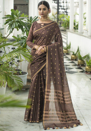 Woven Cotton Saree in Brown