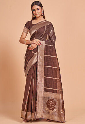 Woven Cotton Saree in Brown