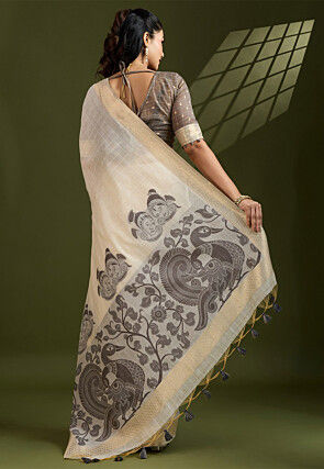 Woven Cotton Saree in Cream