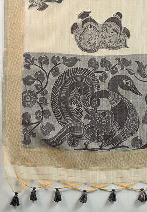 Woven Cotton Saree in Cream