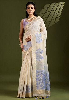 Woven Cotton Saree in Cream