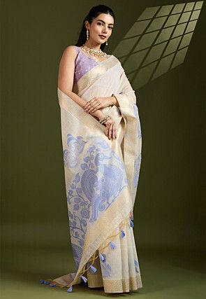 Woven Cotton Saree in Cream