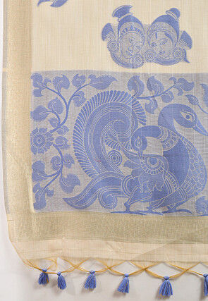 Woven Cotton Saree in Cream