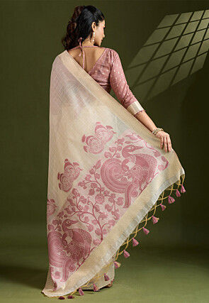 Woven Cotton Saree in Cream