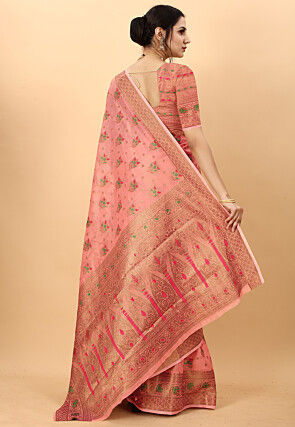 Woven Cotton Saree in Peach