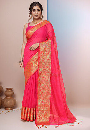 Woven Cotton Saree in Fuchsia