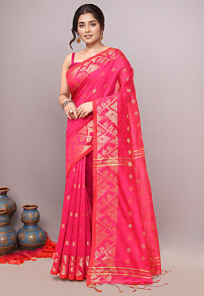 Woven Cotton Saree in Fuchsia