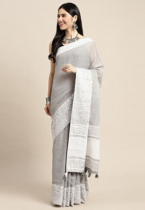 Woven Cotton Saree in Grey