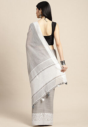 Woven Cotton Saree in Grey