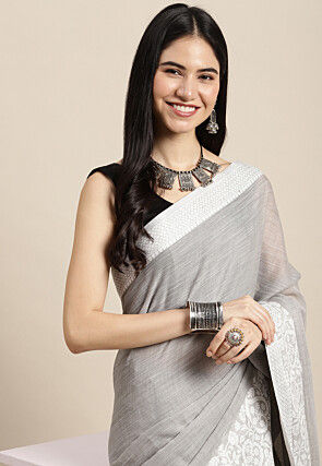 Woven Cotton Saree in Grey