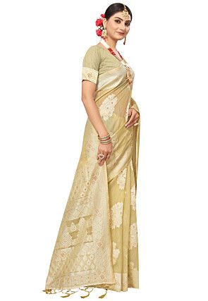 Woven Cotton Saree in Light Beige