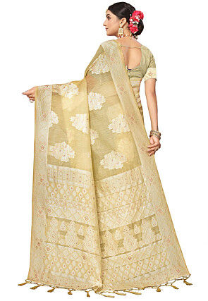 Woven Cotton Saree in Light Beige