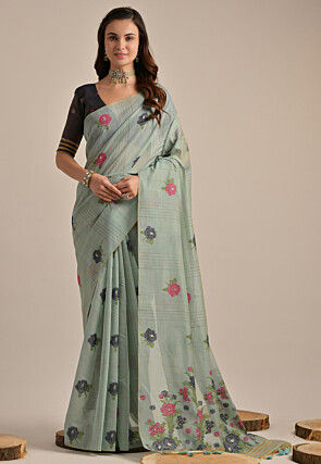 Woven Cotton Saree in Light Blue