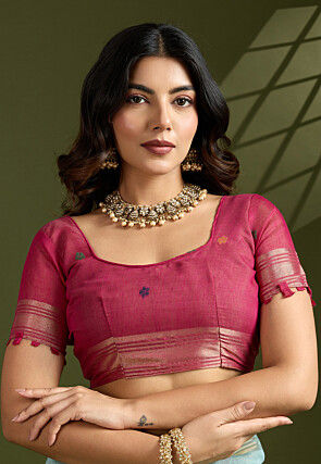 Woven Cotton Saree in Light Blue