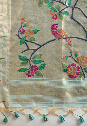 Woven Cotton Saree in Light Blue