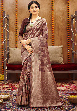 Woven Cotton Saree in Light Brown