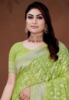 Woven Cotton Saree in Light Green