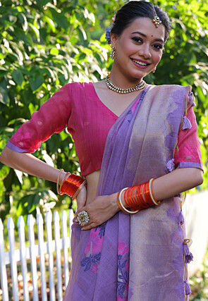Woven Cotton Saree in Light Purple