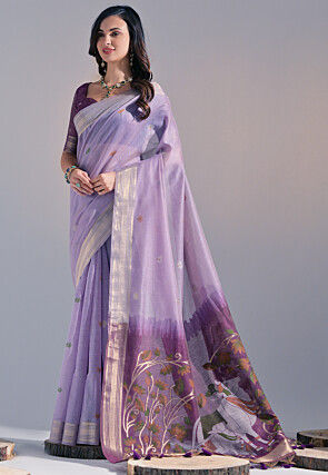 Woven Cotton Saree in Light Purple