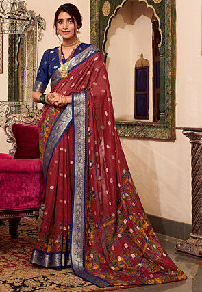 Woven Cotton Saree in Maroon