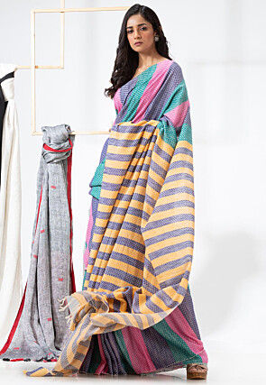 Woven Cotton Saree in Multicolor
