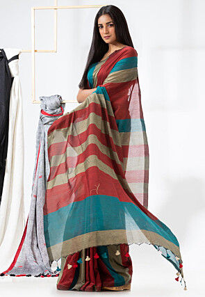Woven Cotton Saree in Multicolor