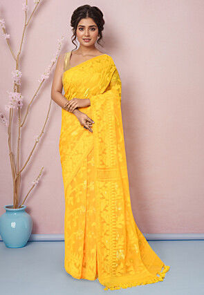 Woven Cotton Saree in Mustard