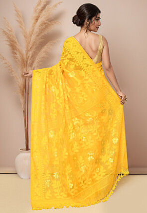 Woven Cotton Saree in Mustard