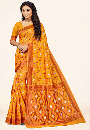 Woven Cotton Saree in Mustard