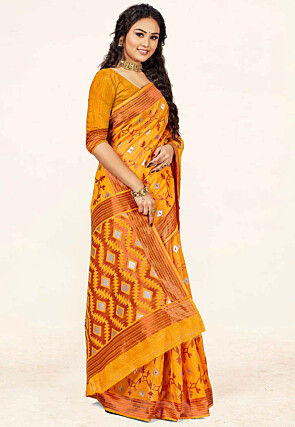 Woven Cotton Saree in Mustard
