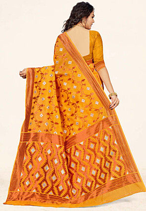 Woven Cotton Saree in Mustard