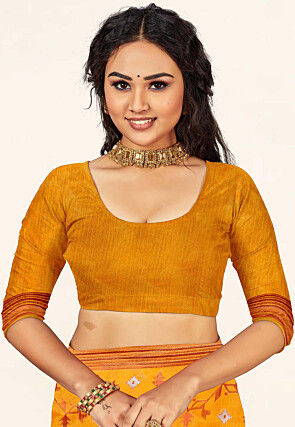 Woven Cotton Saree in Mustard