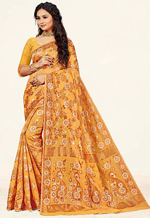 Woven Cotton Saree in Mustard