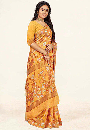 Woven Cotton Saree in Mustard
