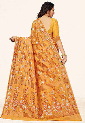 Woven Cotton Saree in Mustard