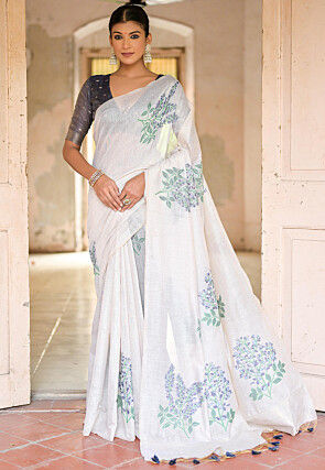 Woven Cotton Saree in Off White