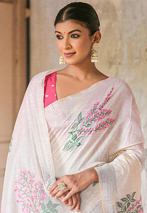 Woven Cotton Saree in Off White