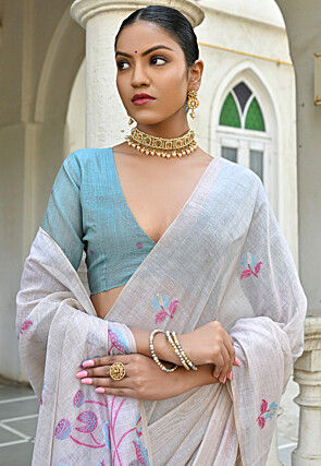 Woven Cotton Saree in Off White