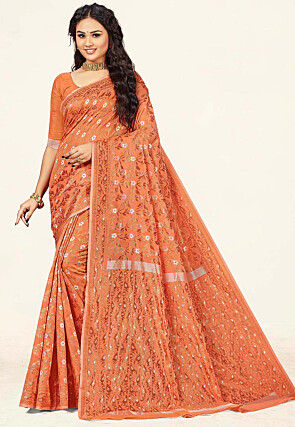 Woven Cotton Saree in Orange