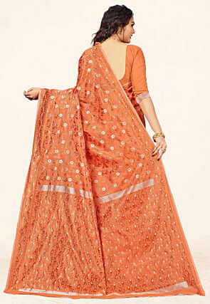 Woven Cotton Saree in Orange