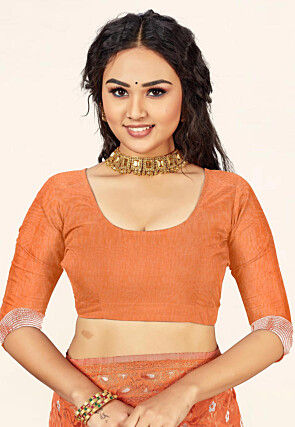 Woven Cotton Saree in Orange