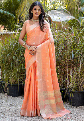 Woven Cotton Saree in Orange