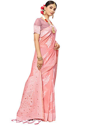 Woven Cotton Saree in Peach