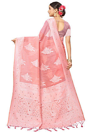 Woven Cotton Saree in Peach