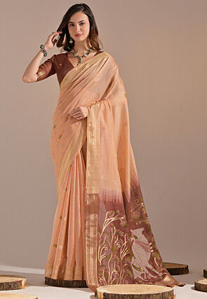 Woven Cotton Saree in Peach