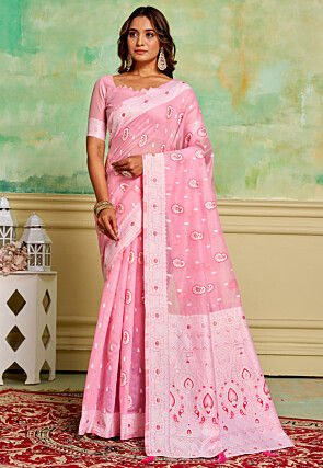 Woven Cotton Saree in Pink