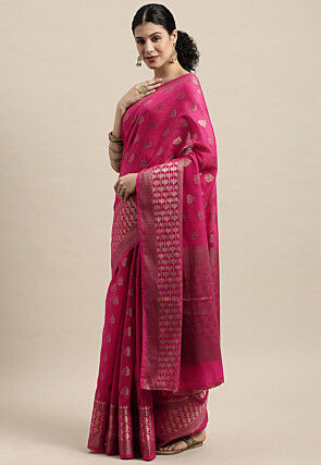 Woven Cotton Saree in Pink