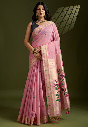 Woven Cotton Saree in Pink