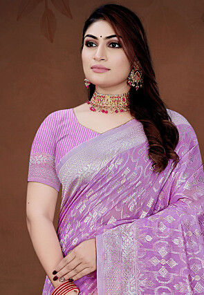 Woven Cotton Saree in Purple